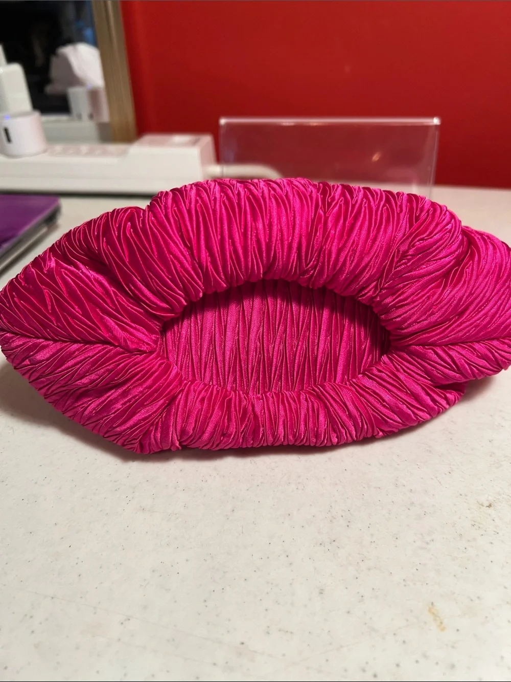 Hot Pink Pleated Clasp Evening Clutch